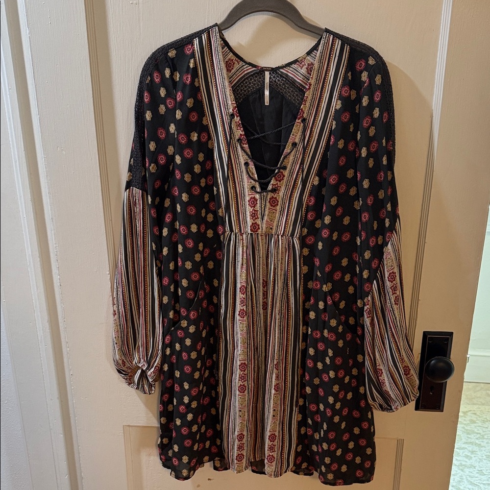 Free People Bohemian Brown Floral Tunic Dress